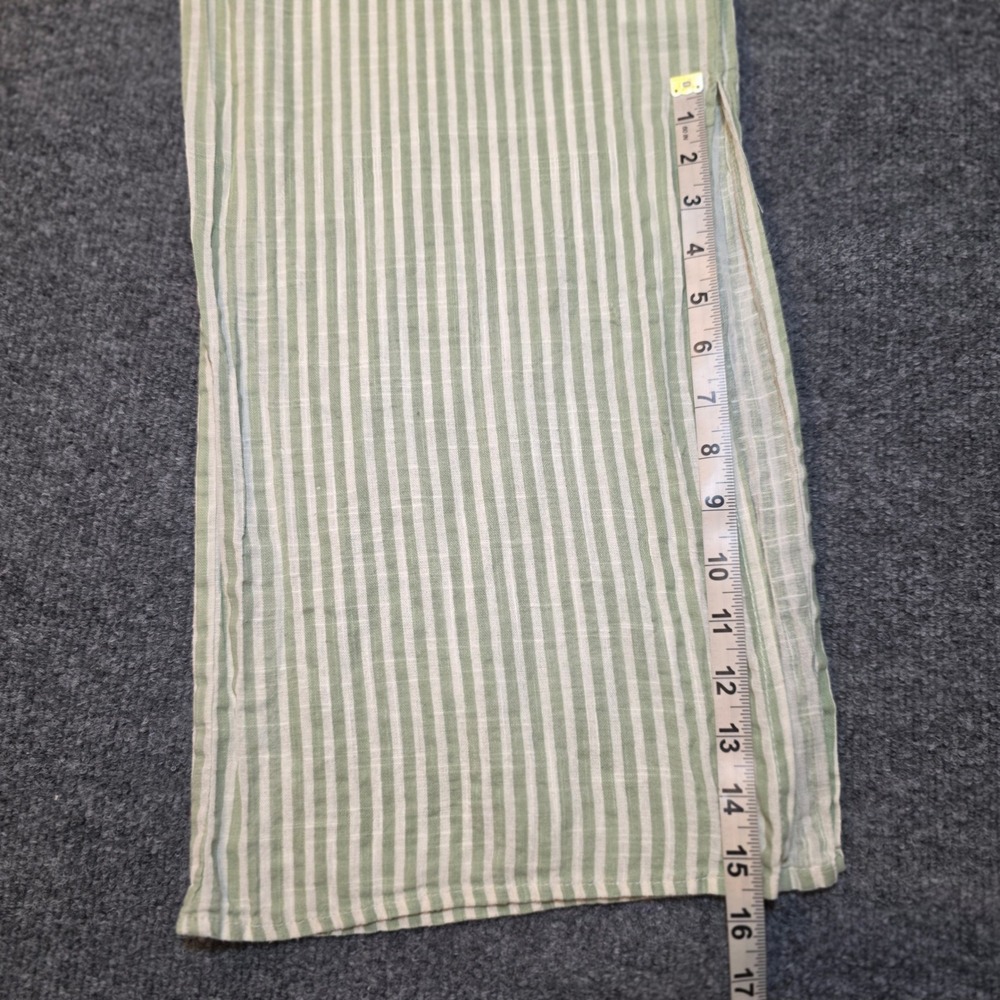 Salty Lemon Sage Green White Striped Wide Leg 100% Cotton Linen Pants Coastal - Picture 13 of 16